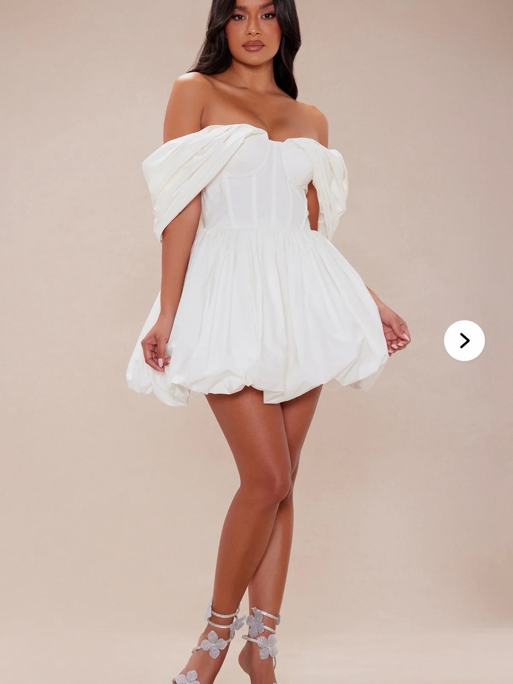Fashion Nova White Off-Shoulder Bubble Hem Mini Dress
